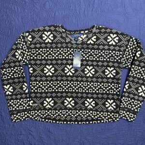 Polo Ralph Lauren Kids Holiday Fair Isle Fleece Sweatshirt Black Cream L 12-14